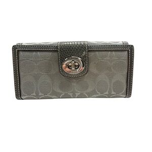 Coach Turn Lock Monogram Gray Lilac Long Fold Wallet